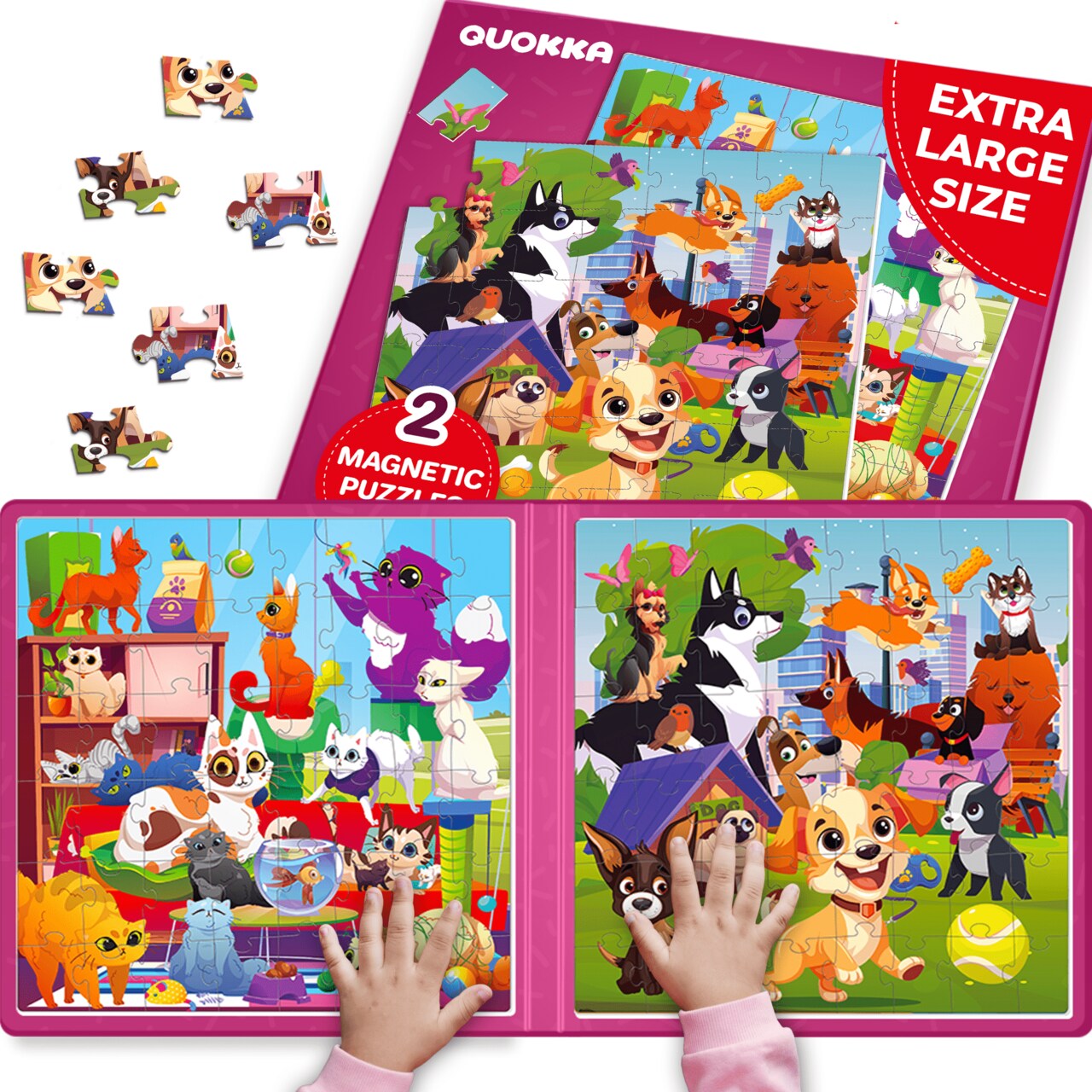 QUOKKA Magnetic Puzzles for Toddlers 2-4 - 2x48 Travel Puzzle Games for Kids Ages 3-5 Years Old - Car Activities Toy for Boys and Girls 4-6 yo - Africa & Ocean Animals Learning Magnet for Road Trip